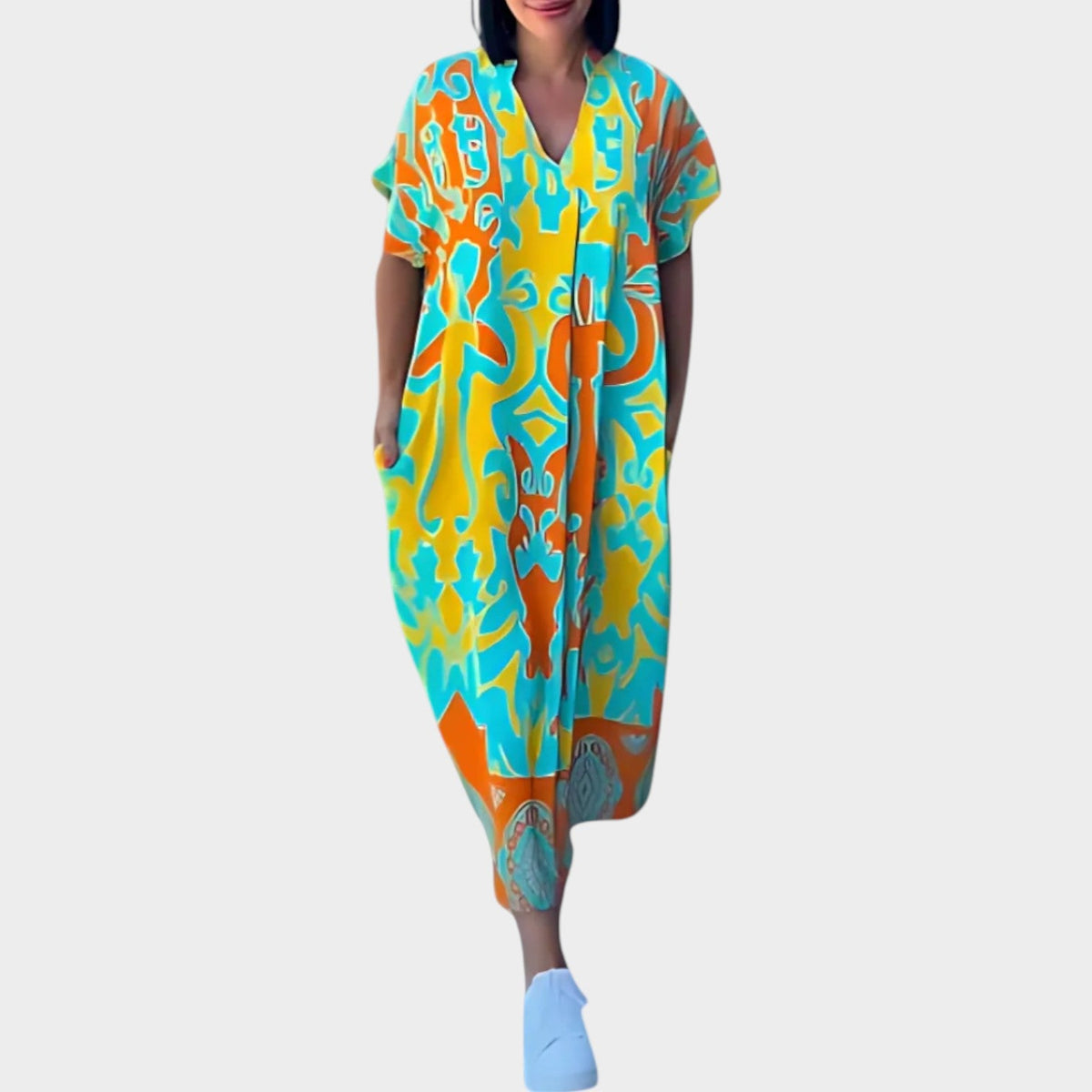 Women's Printed Midi Dress Casual Loose Fit