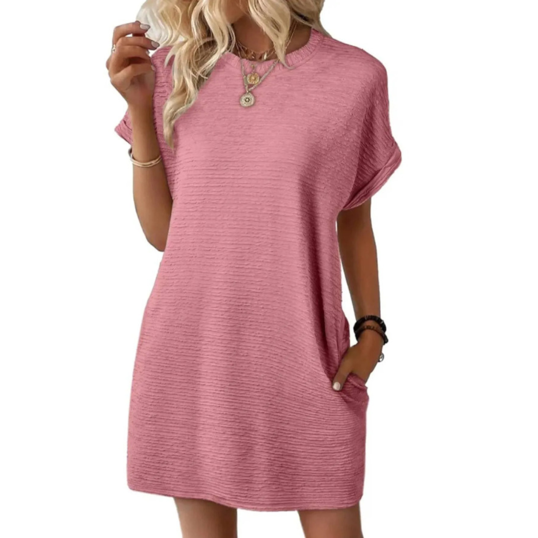 Vivid Women's Short Sleeve Crew Neck Mini Dress