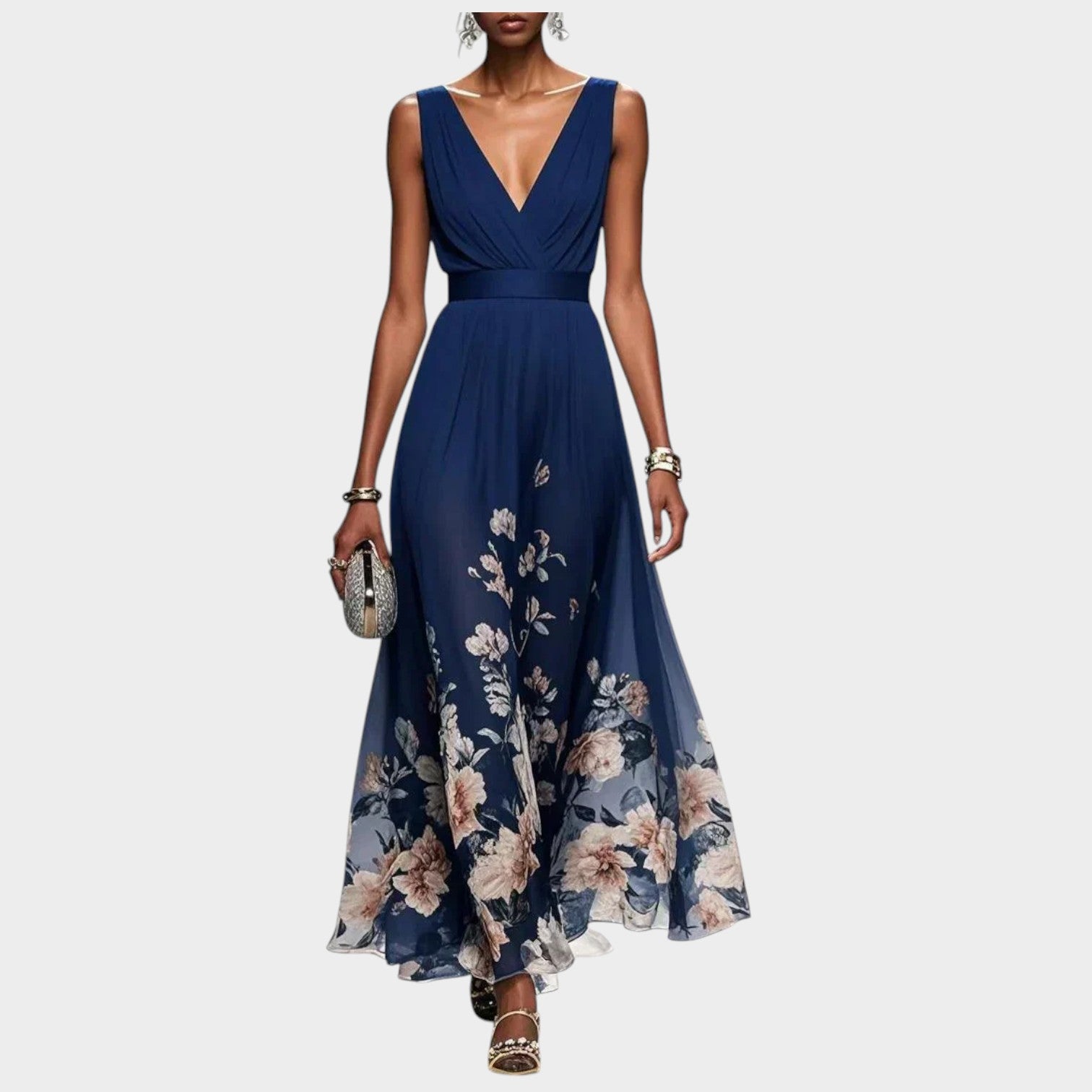 V Neck Floral Wedding Guest Maxi Dress