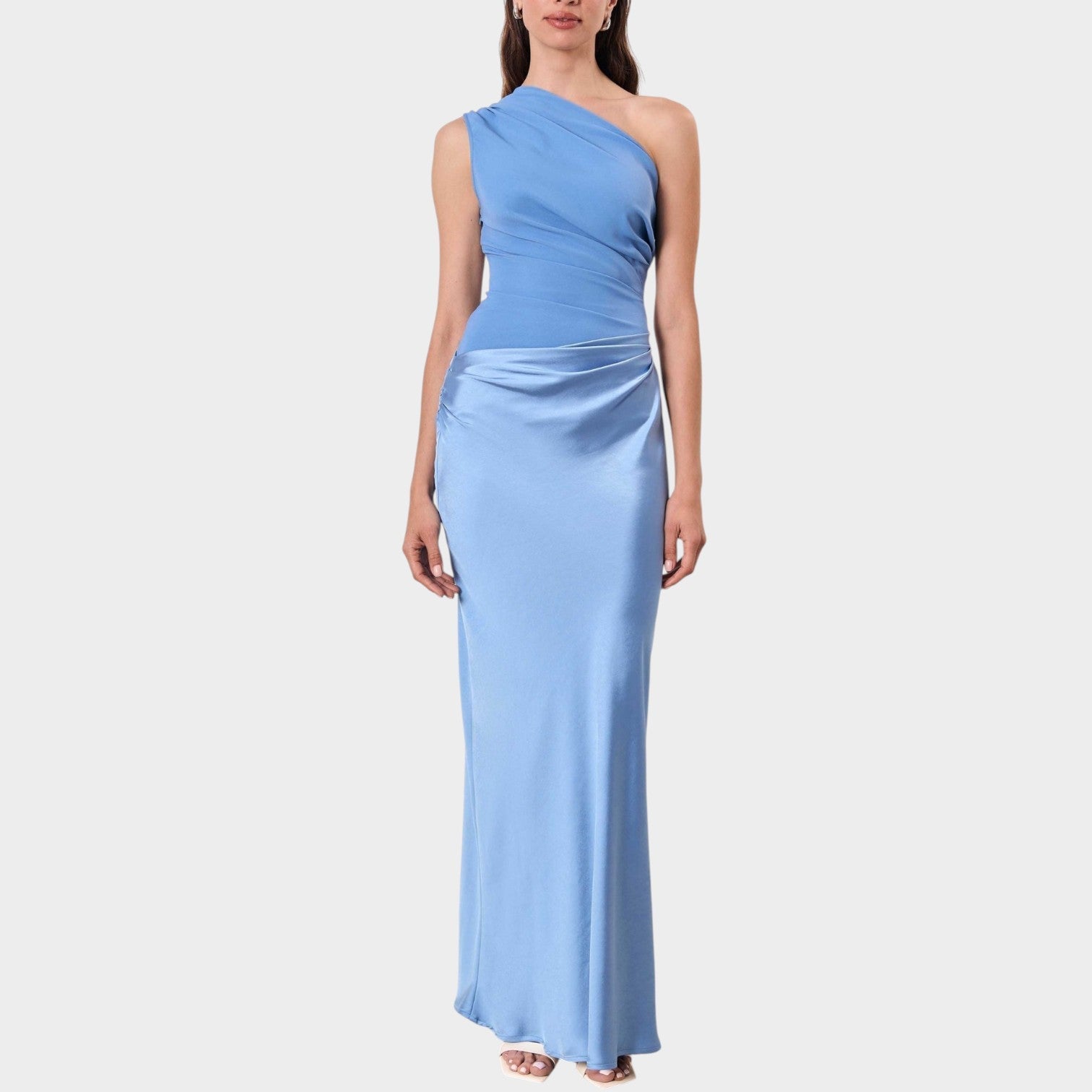 One Shoulder Wedding Guest Maxi Dress with Satin Skirt