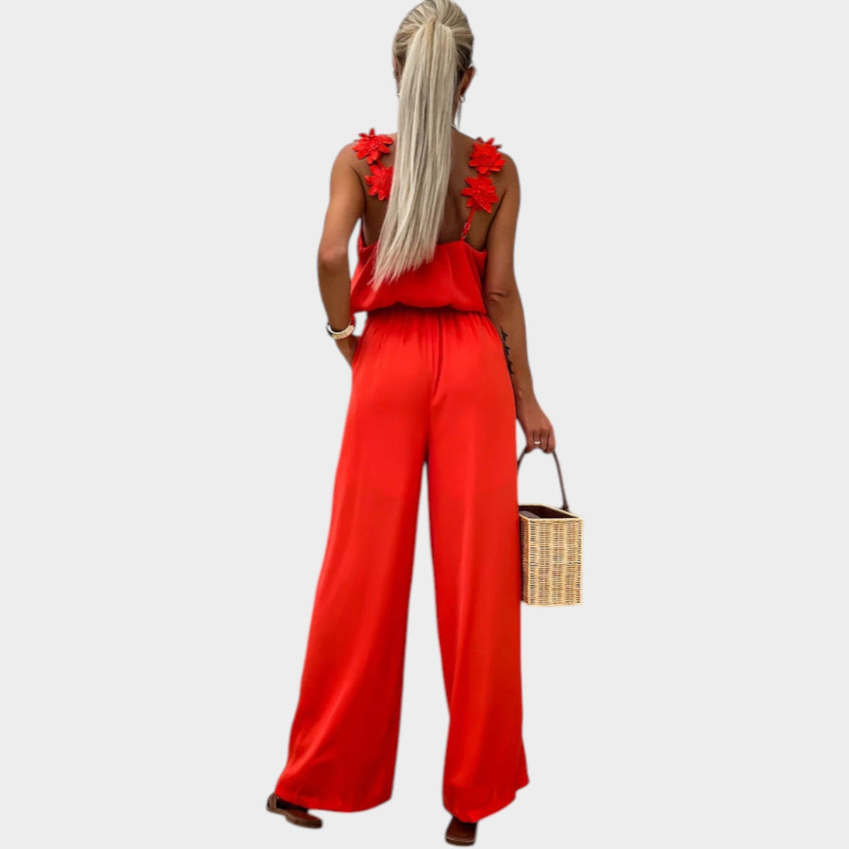 Women's Floral Strap Wide-Leg Jumpsuit