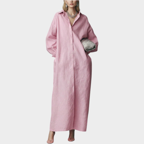 Women's Linen Shirt Maxi Dress