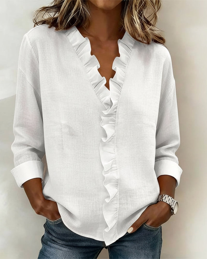 Sophie | Women's Long Sleeve Ruffle V-Neck Blouse for Spring