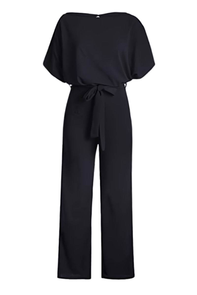 Stella | Women's Belted Wide-Leg Jumpsuit with Batwing Sleeves