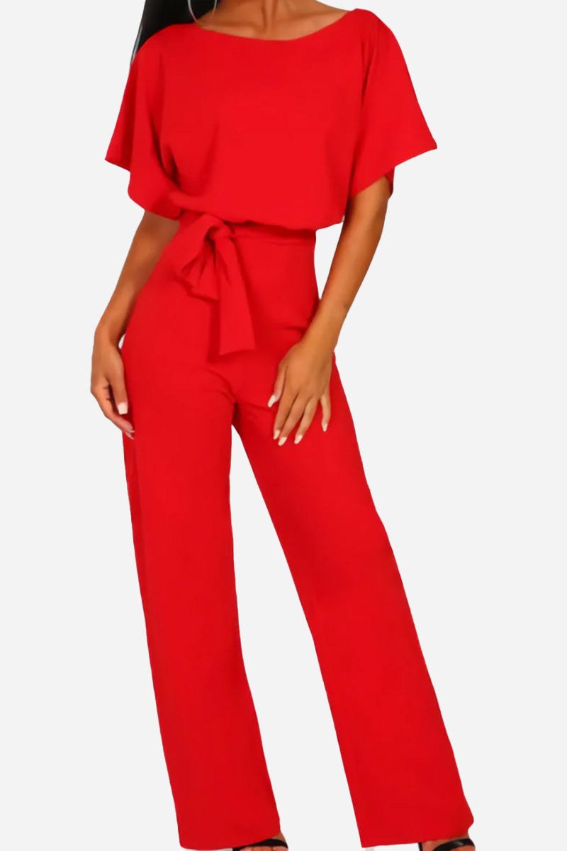 Stella | Women's Belted Wide-Leg Jumpsuit with Batwing Sleeves