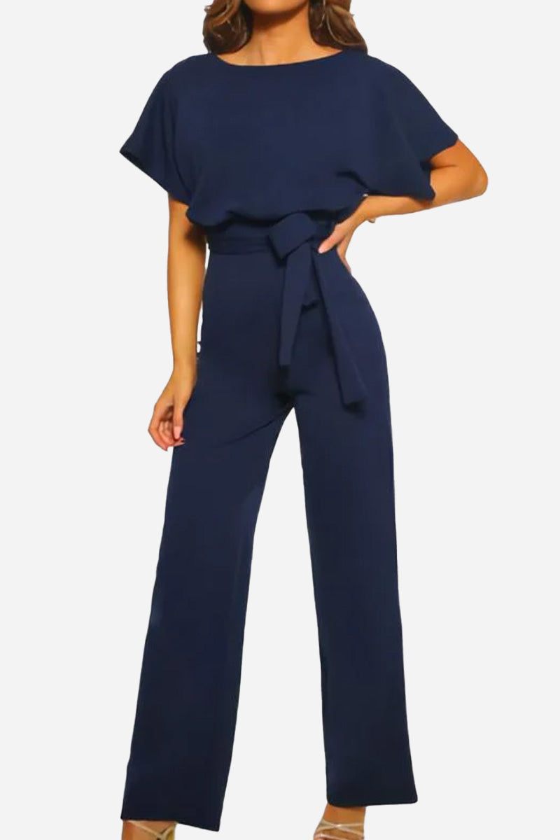 Stella | Women's Belted Wide-Leg Jumpsuit with Batwing Sleeves
