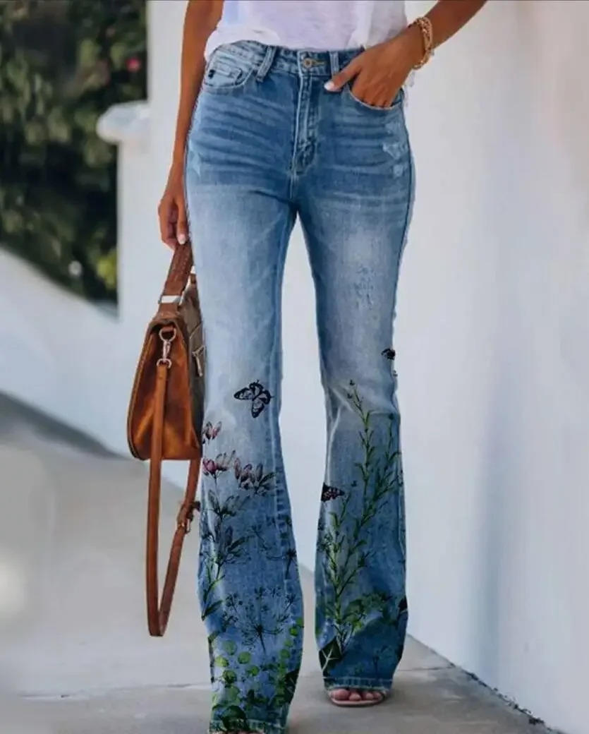 Meadow | Women's High-Waisted Floral Flare Jeans
