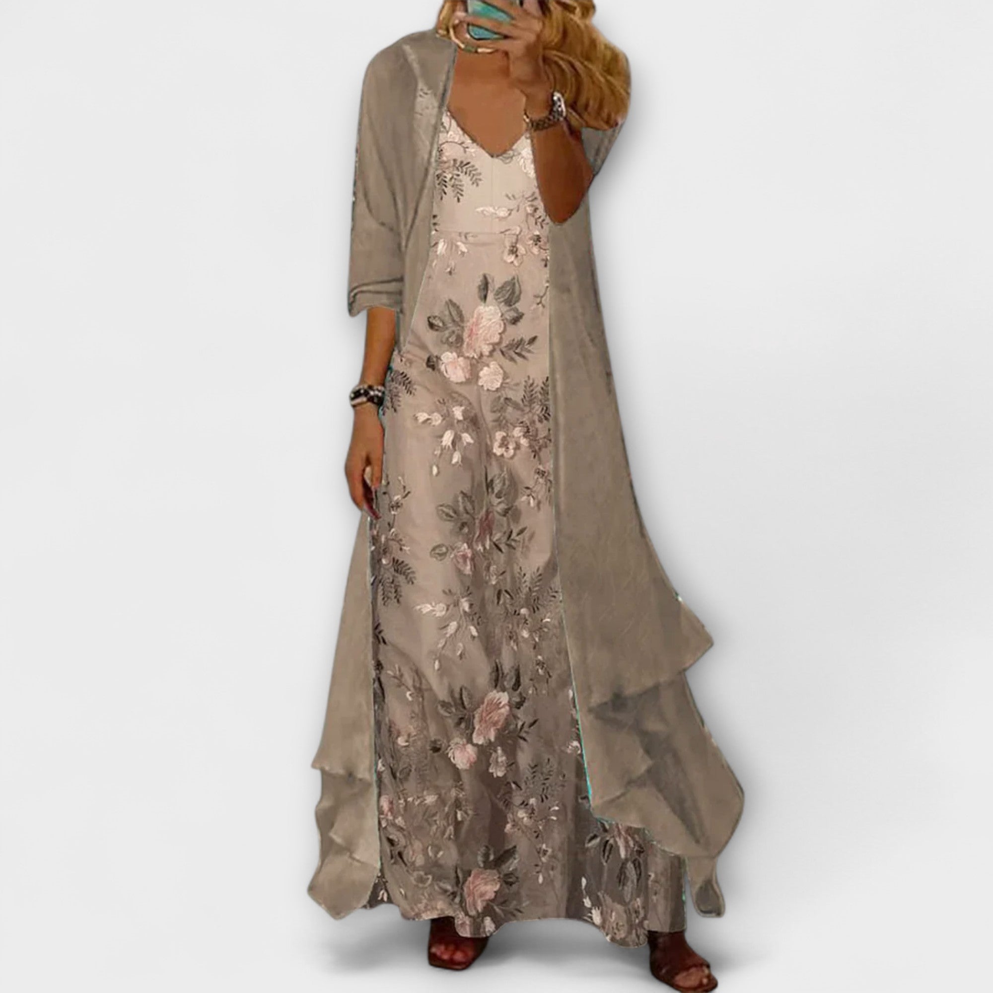 Willow | Women's Floral Maxi Dress and Longline Cardigan Ensemble