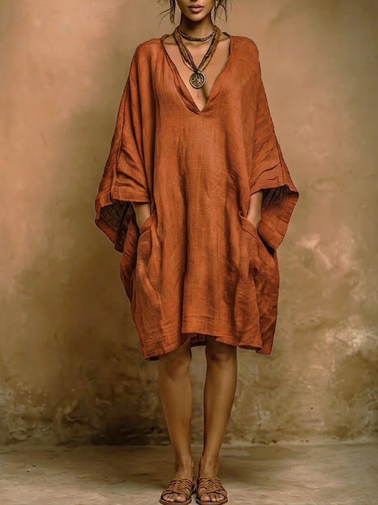 Oversized V-Neck Tunic Dress