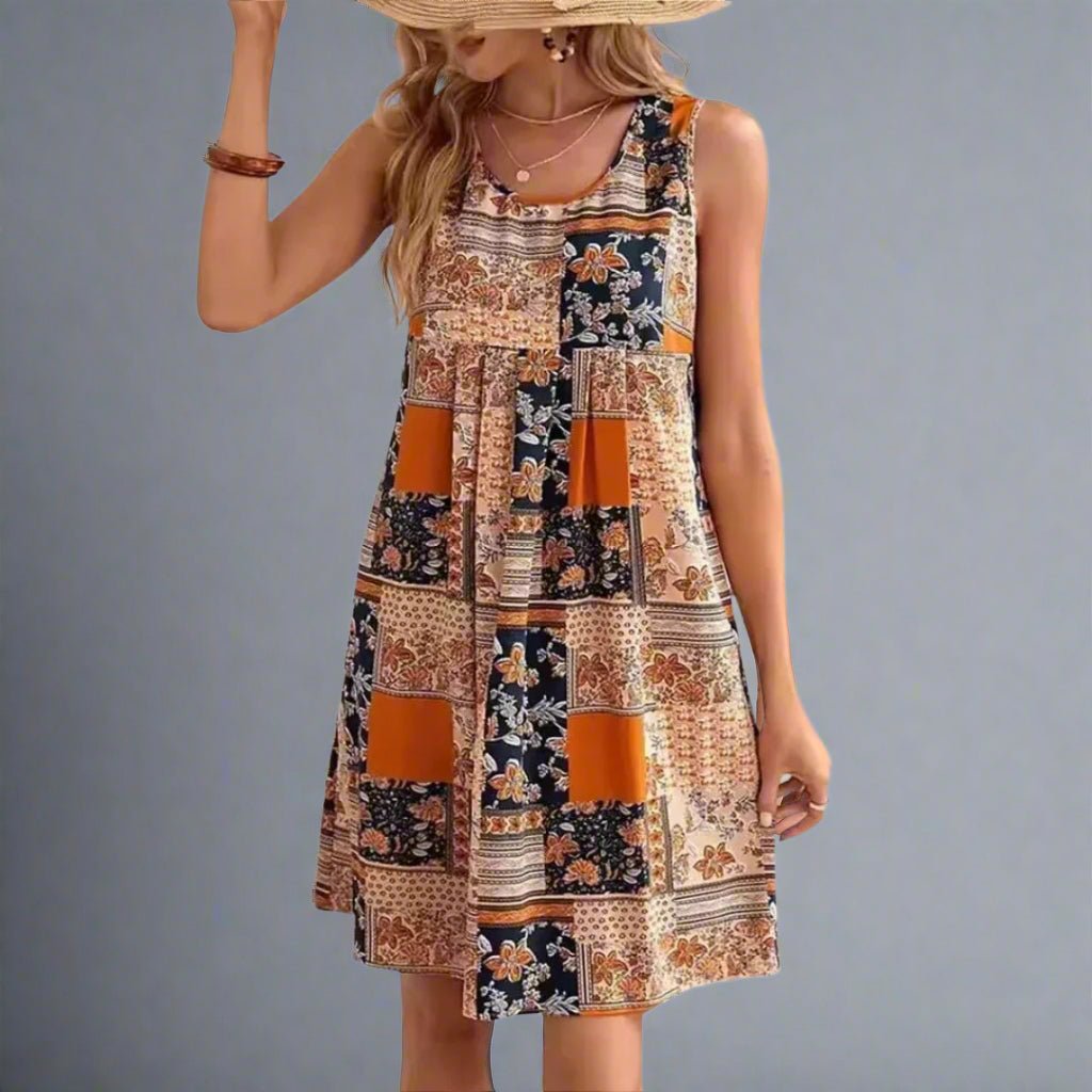 Indie Women's Bohemian Patchwork Sleeveless Mini Dress