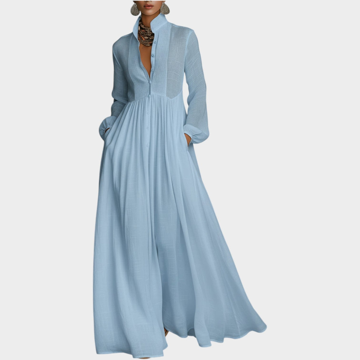 Women's Maxi Shirt Dress Elegant Button-Front