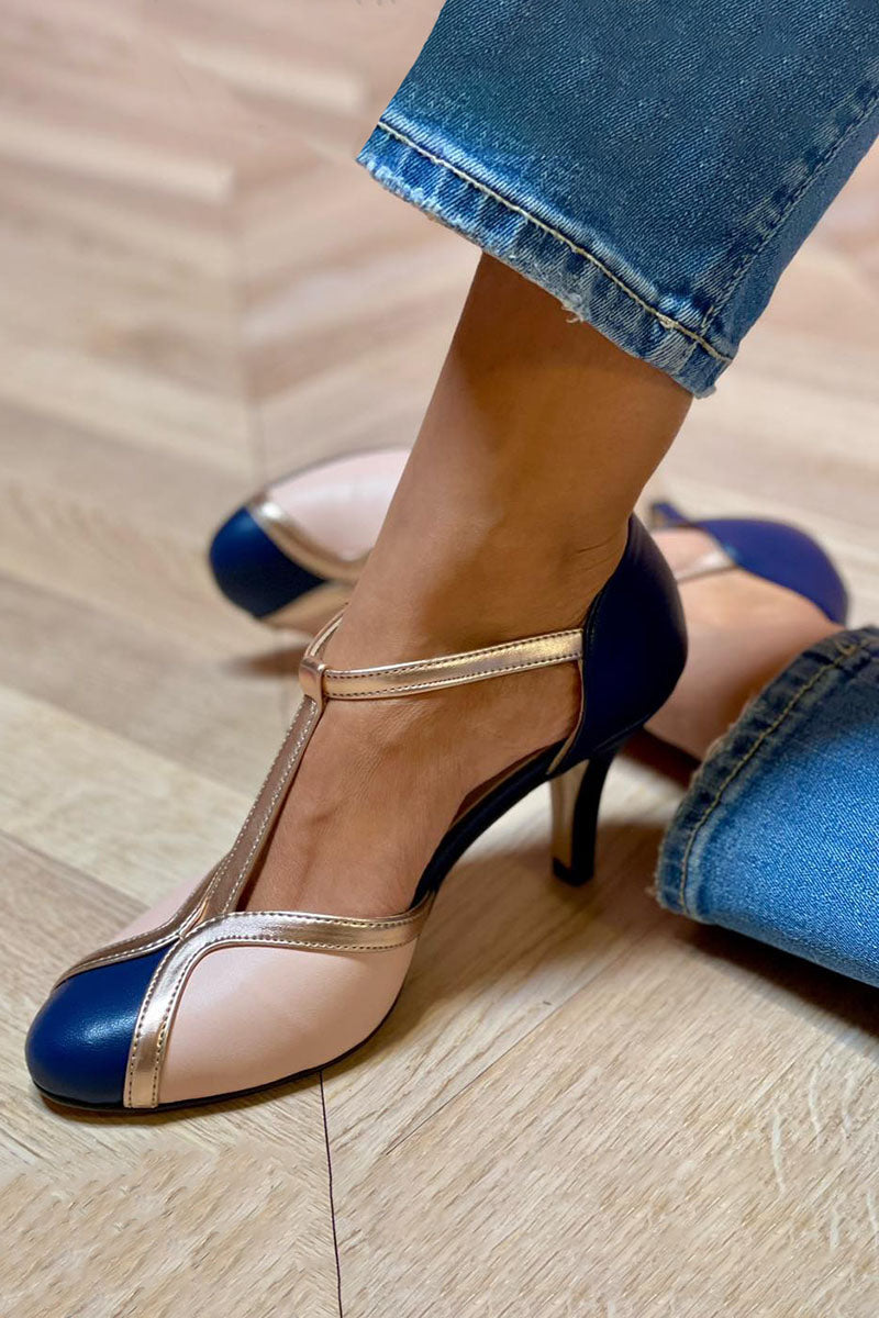 Alessia™ | Vibrant T-Strap Round Toe Pumps