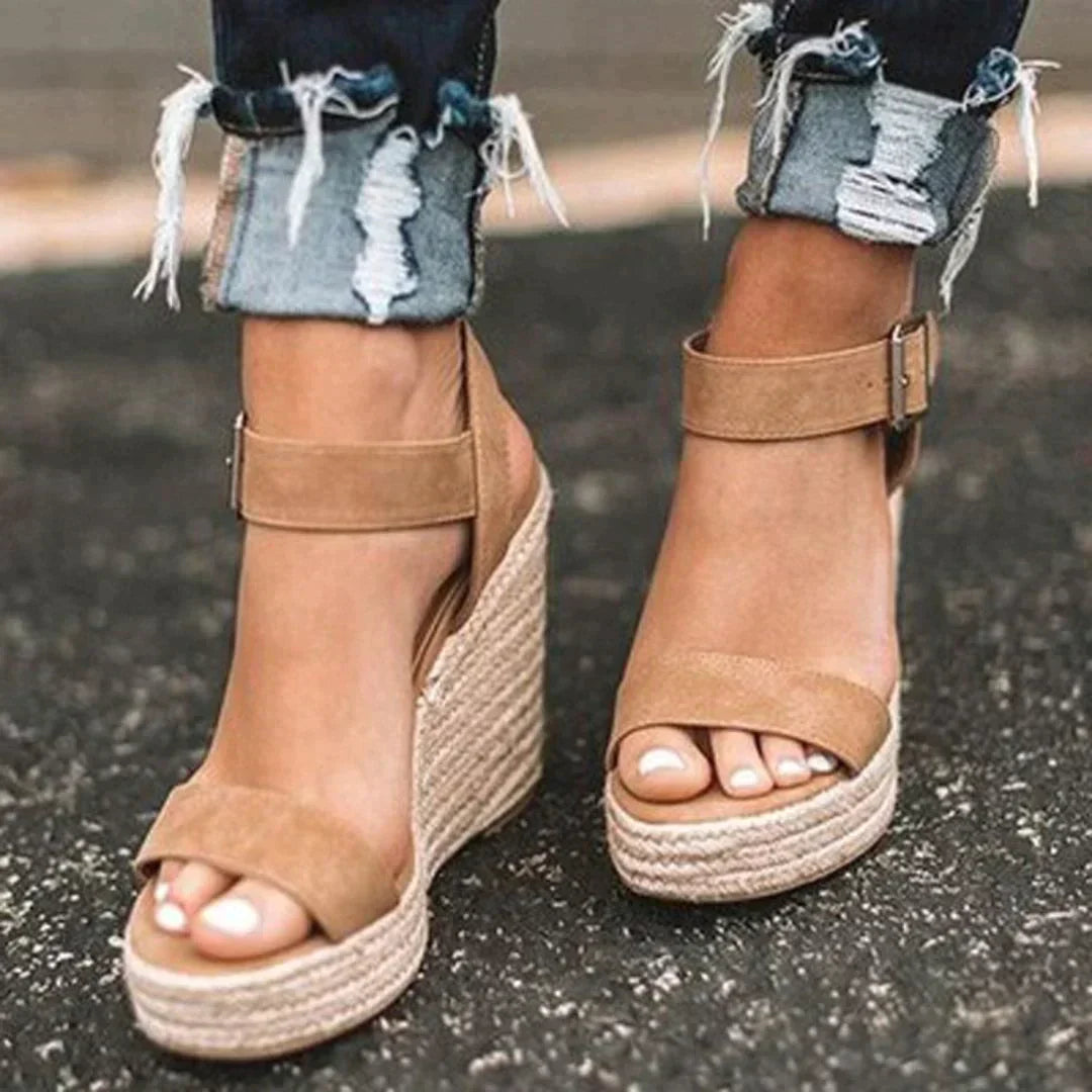 Merlot | Women's Adjustable Woven Wedge Sandals with Buckle