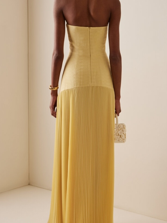 Sage | Women's Strapless Pleated Maxi Evening Gown