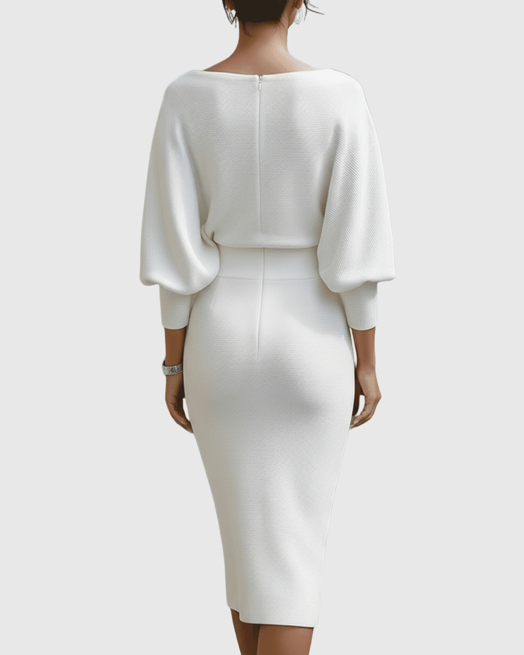 Vivienne | Women's Ribbed Midi Dress with Cowl Neck and Batwing Sleeves