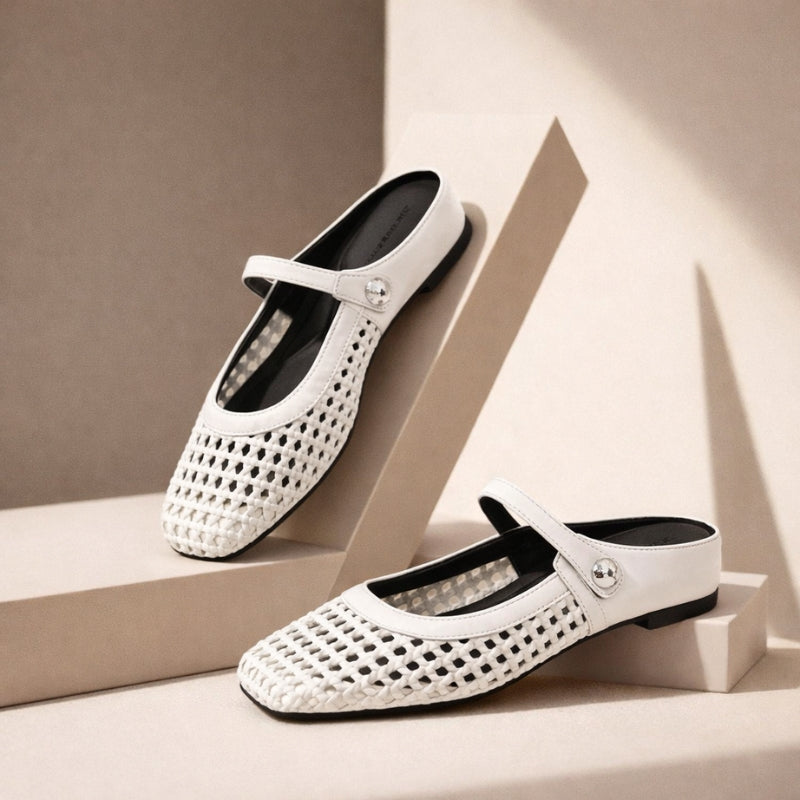 Goldie | Women's Woven Mary Jane Mules - Flat Slip-On Shoes