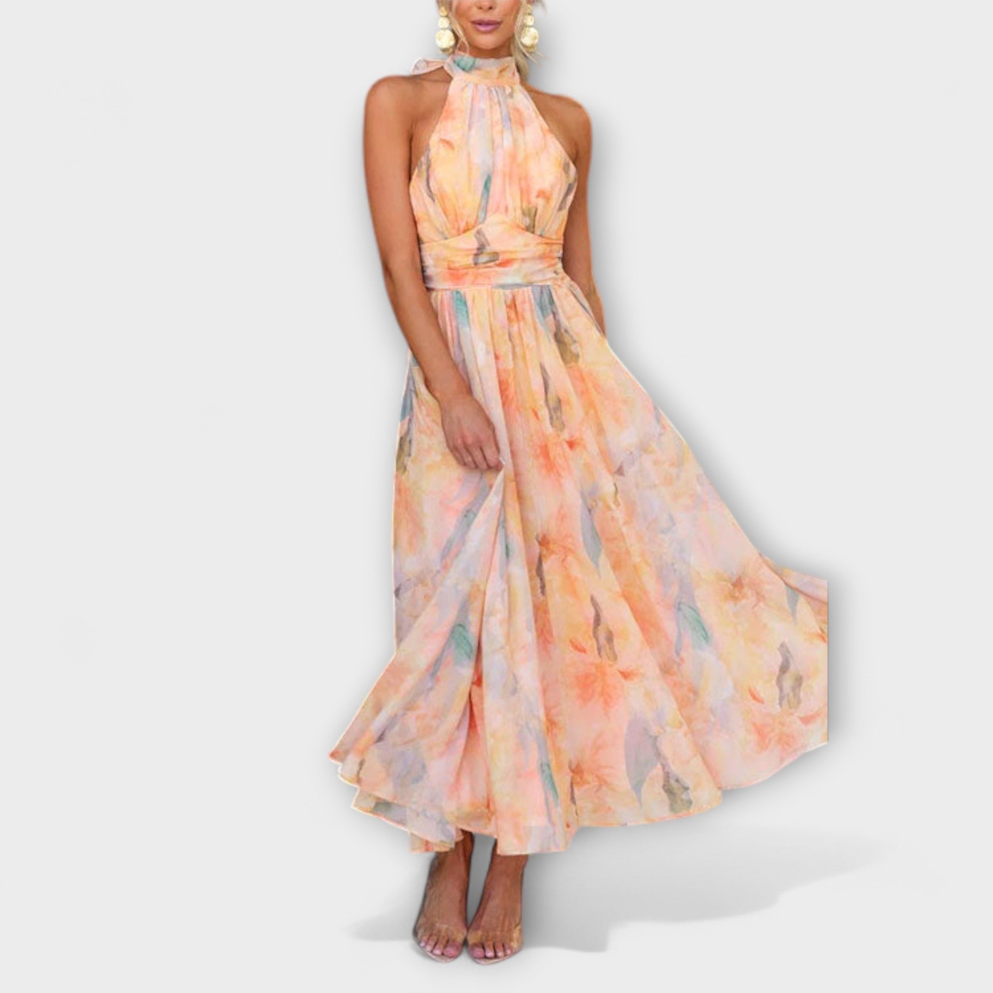 Cocktail Floral Halter Neck Maxi Dress