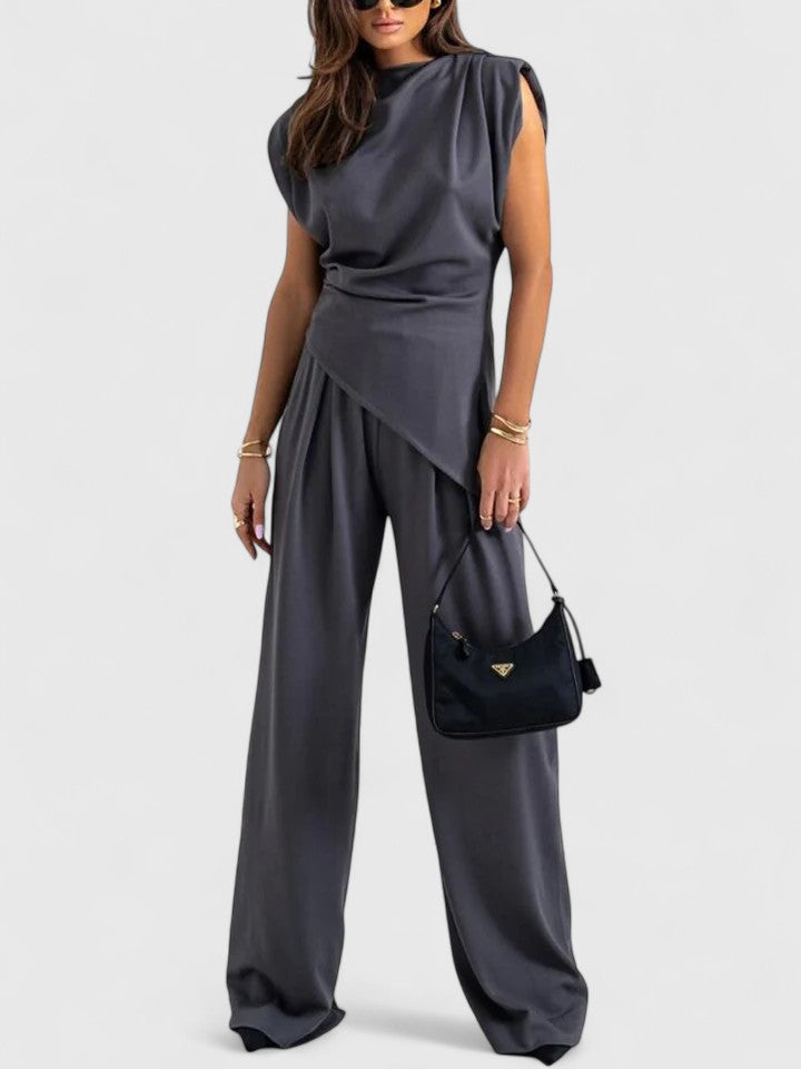 Laiza | Women's Elegant Draped Two-Piece Set with Wide Leg Pants for Special Occasions