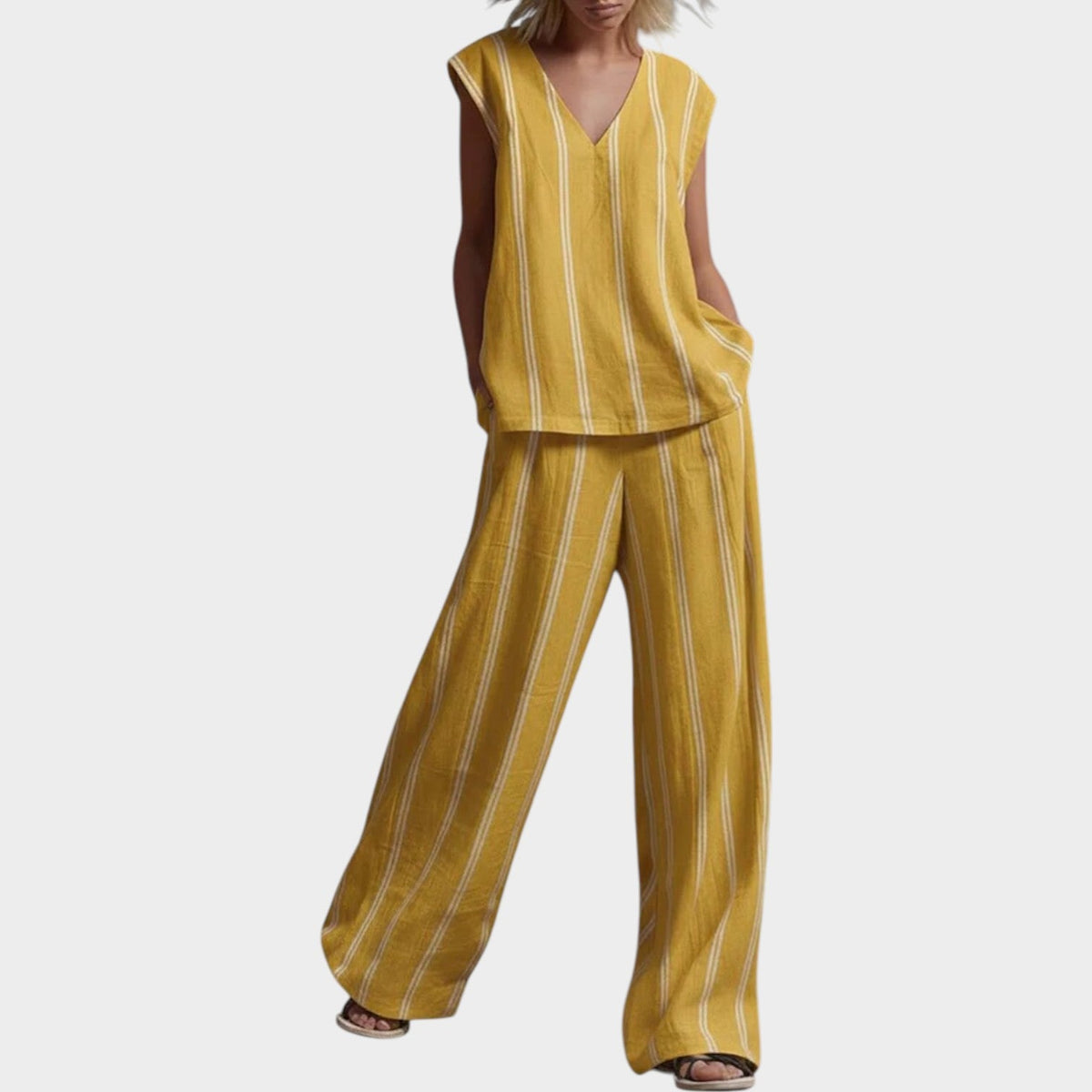 Women's Matching Set Linen Striped Two Piece