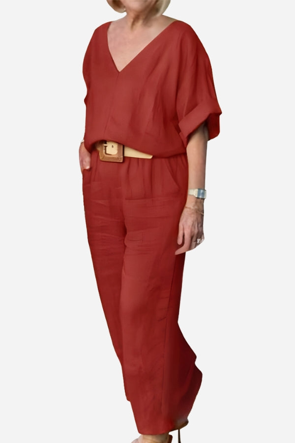 Carmen | Women's V-Neck Batwing Top with Straight-Leg Pants Ensemble