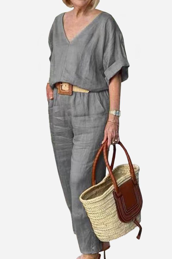 Carmen | Women's V-Neck Batwing Top with Straight-Leg Pants Ensemble