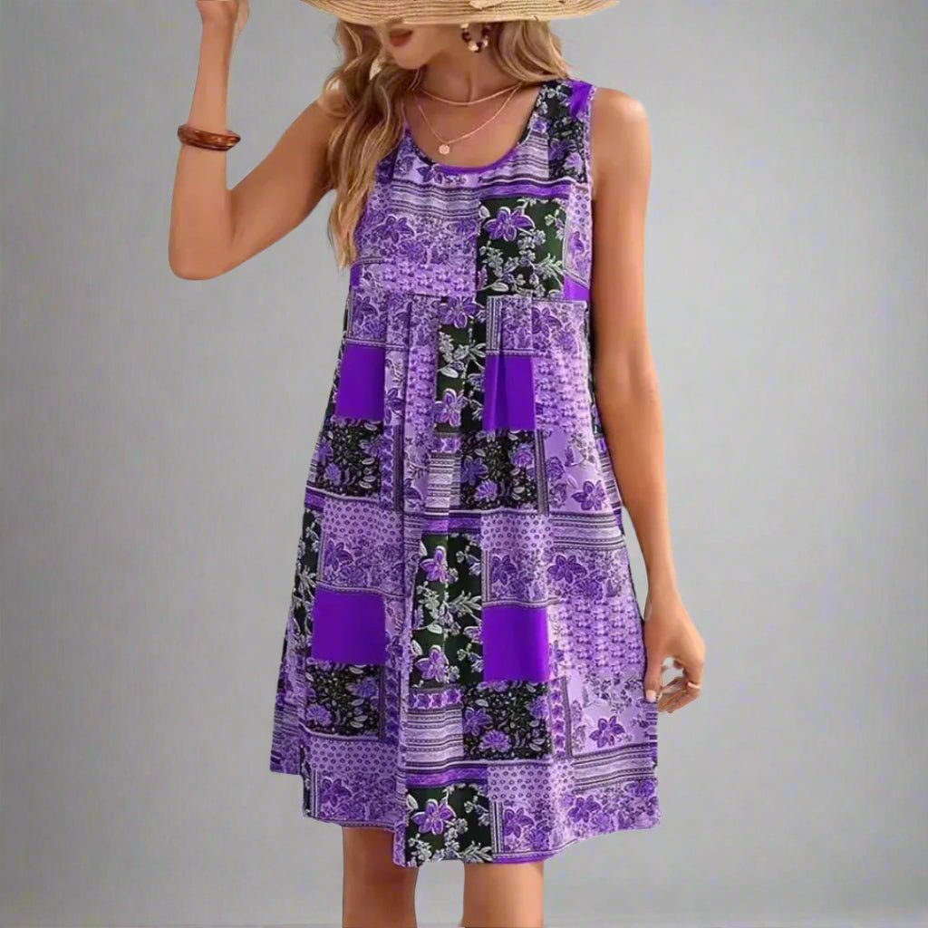 Indie Women's Bohemian Patchwork Sleeveless Mini Dress
