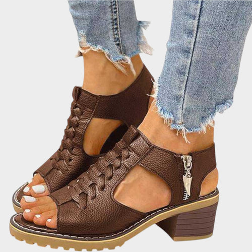 Block Heel Leather Sandals