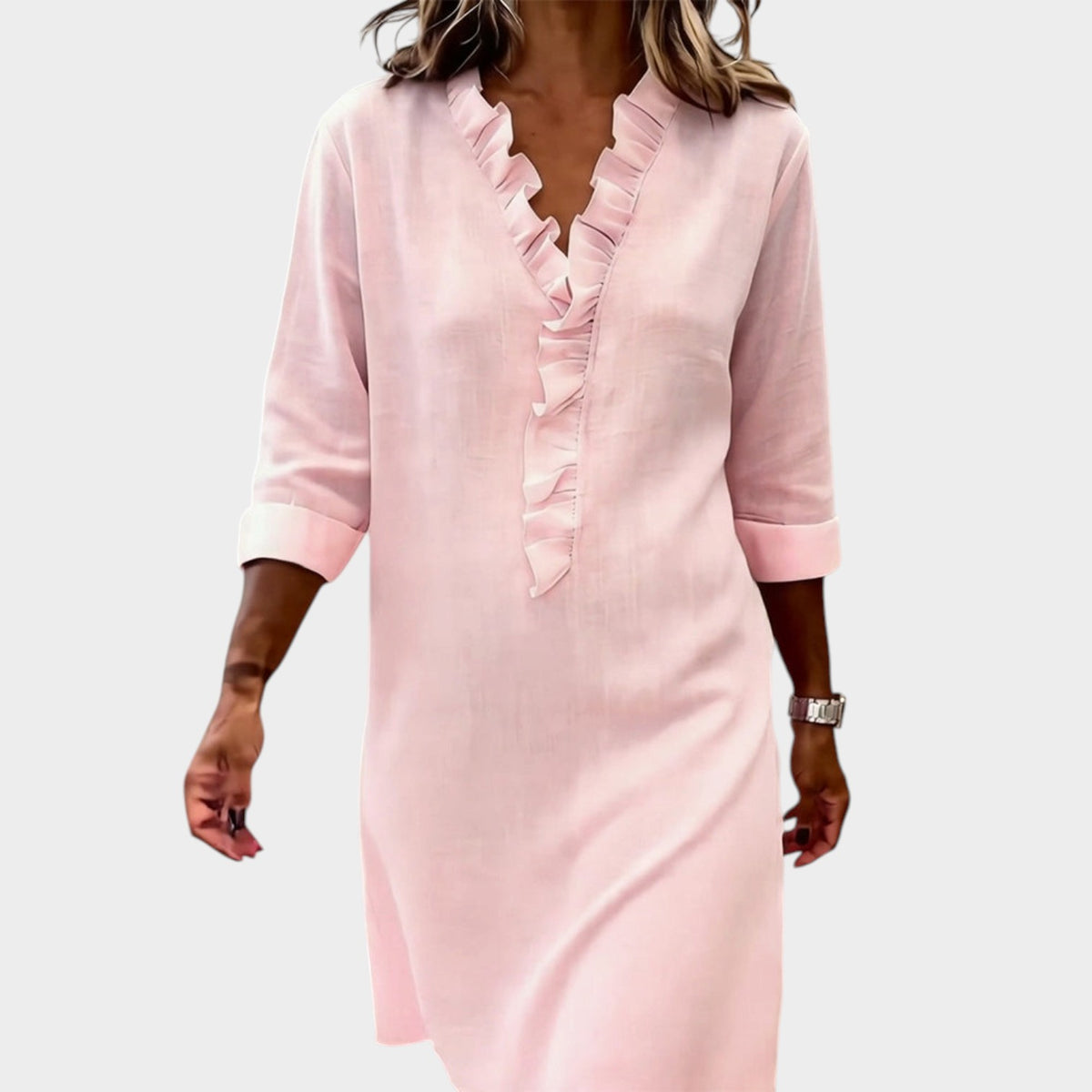 Women’s Ruffle Midi Dress with Long Sleeves