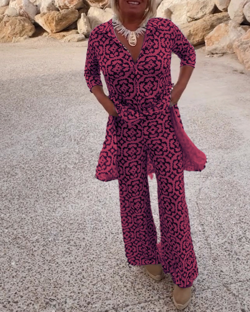 Mosa | Women's Longline Printed Shirt & Straight-Leg Pants Set