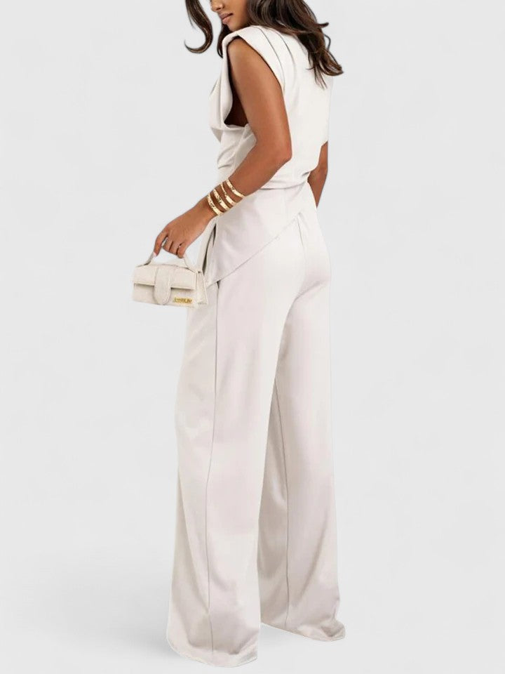 Laiza | Women's Elegant Draped Two-Piece Set with Wide Leg Pants for Special Occasions