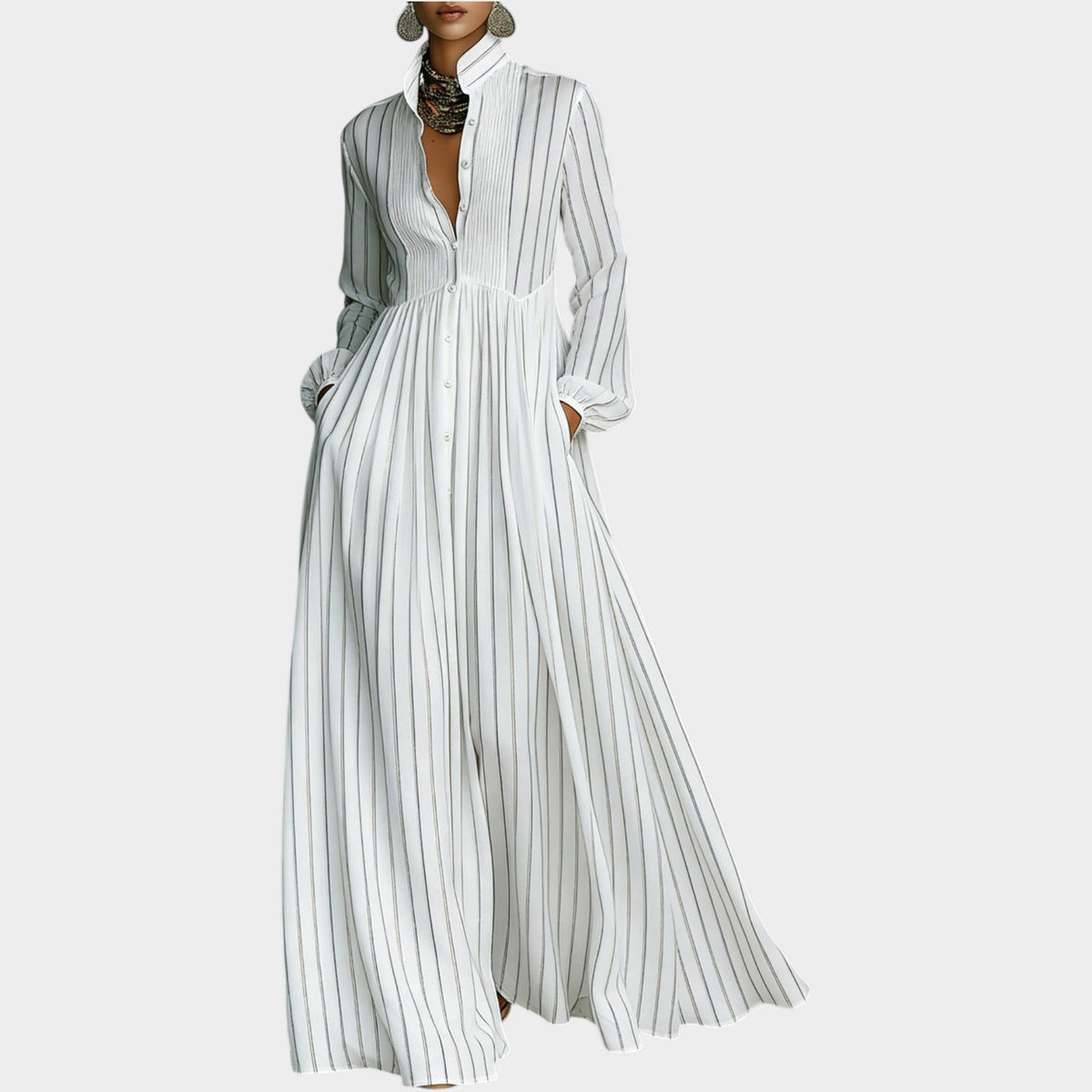 Women's Striped Shirt Maxi Dress