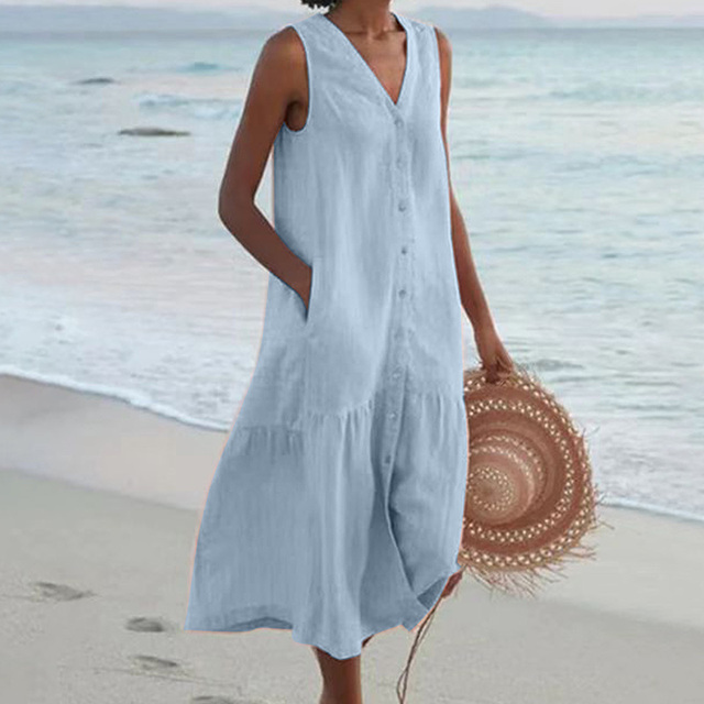 Barbara™ | Sleeveless Midi Dress with Button Detail