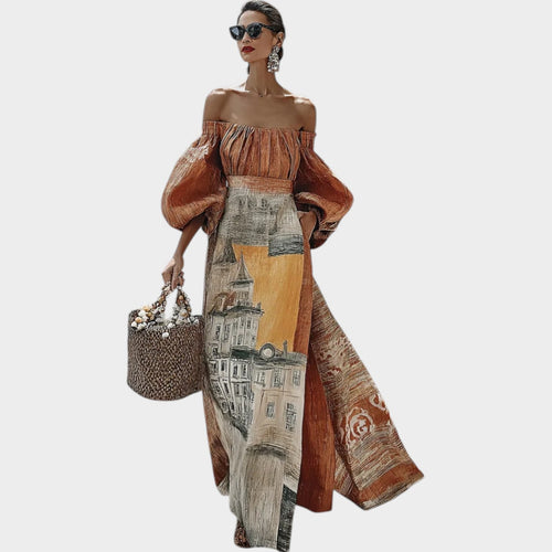 Women's Maxi Dress Art-Inspired Off-Shoulder