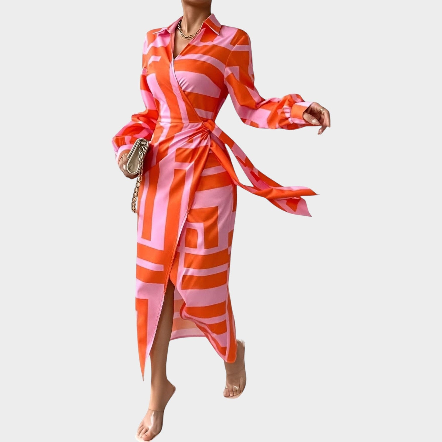 Printed Wrap Midi Dress