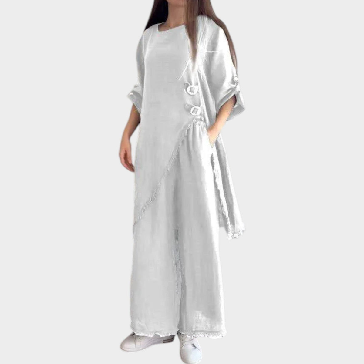 Women's Asymmetric Linen Two-Piece Set