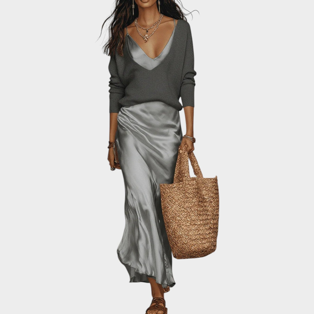 Women's Knit Satin Two Piece Matching Set