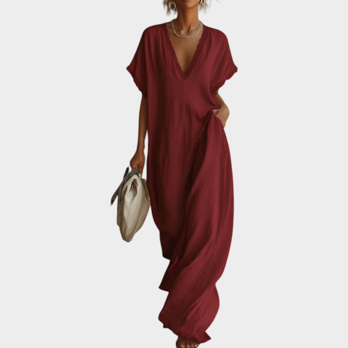 Women's Maxi Dress Linen Resort V-Neck