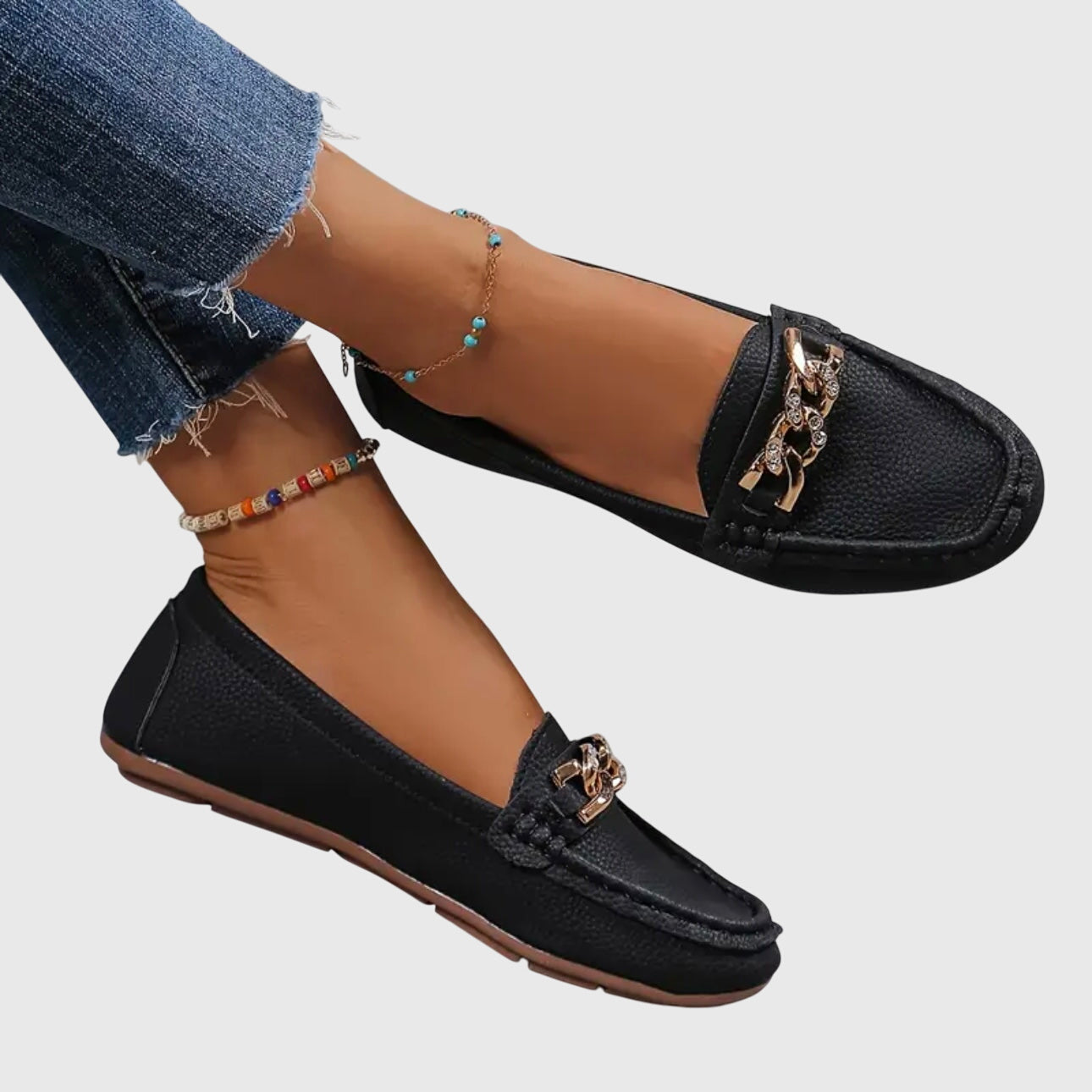 Harlow | Women's Casual Slip-On Loafers with Gold Chain Accent