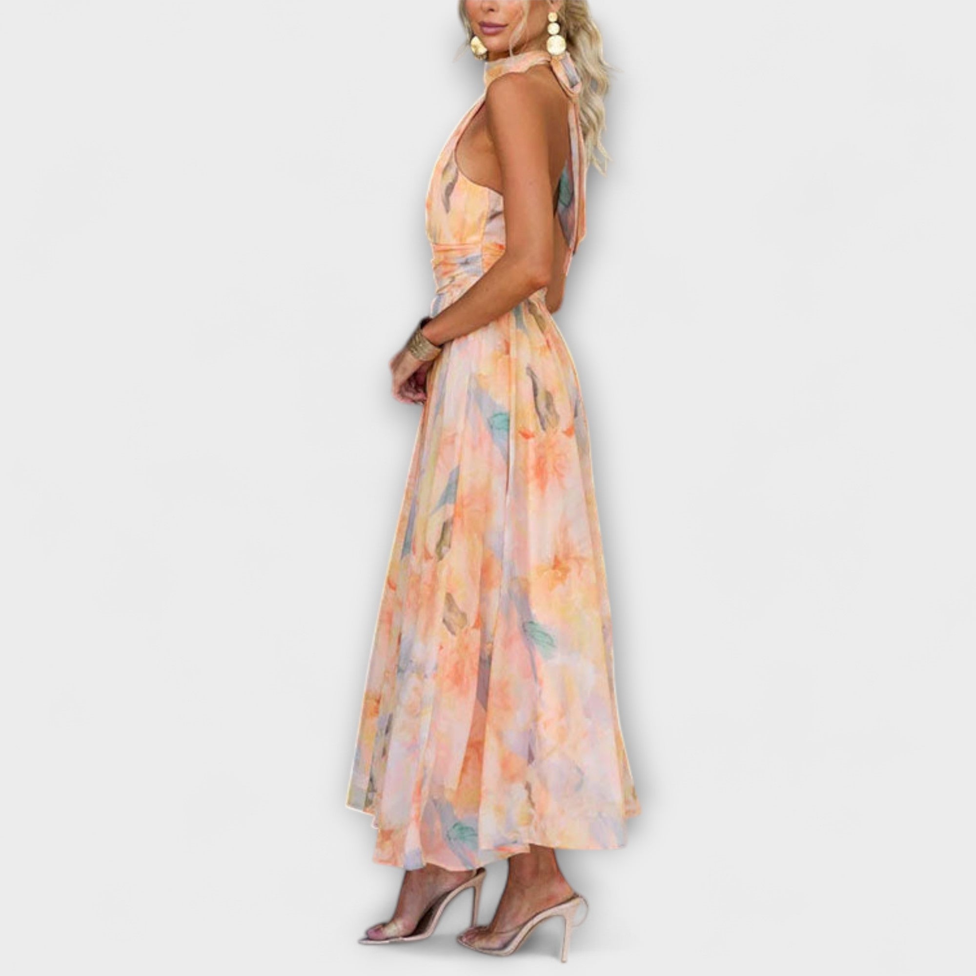 Cocktail Floral Halter Neck Maxi Dress