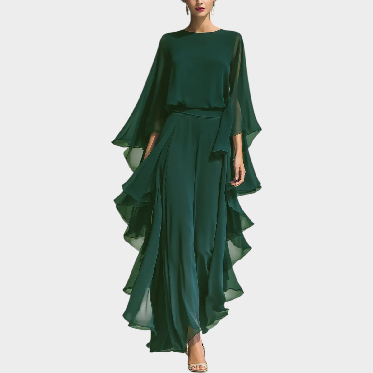 Women's Chiffon Matching Set Elegant Ruffled