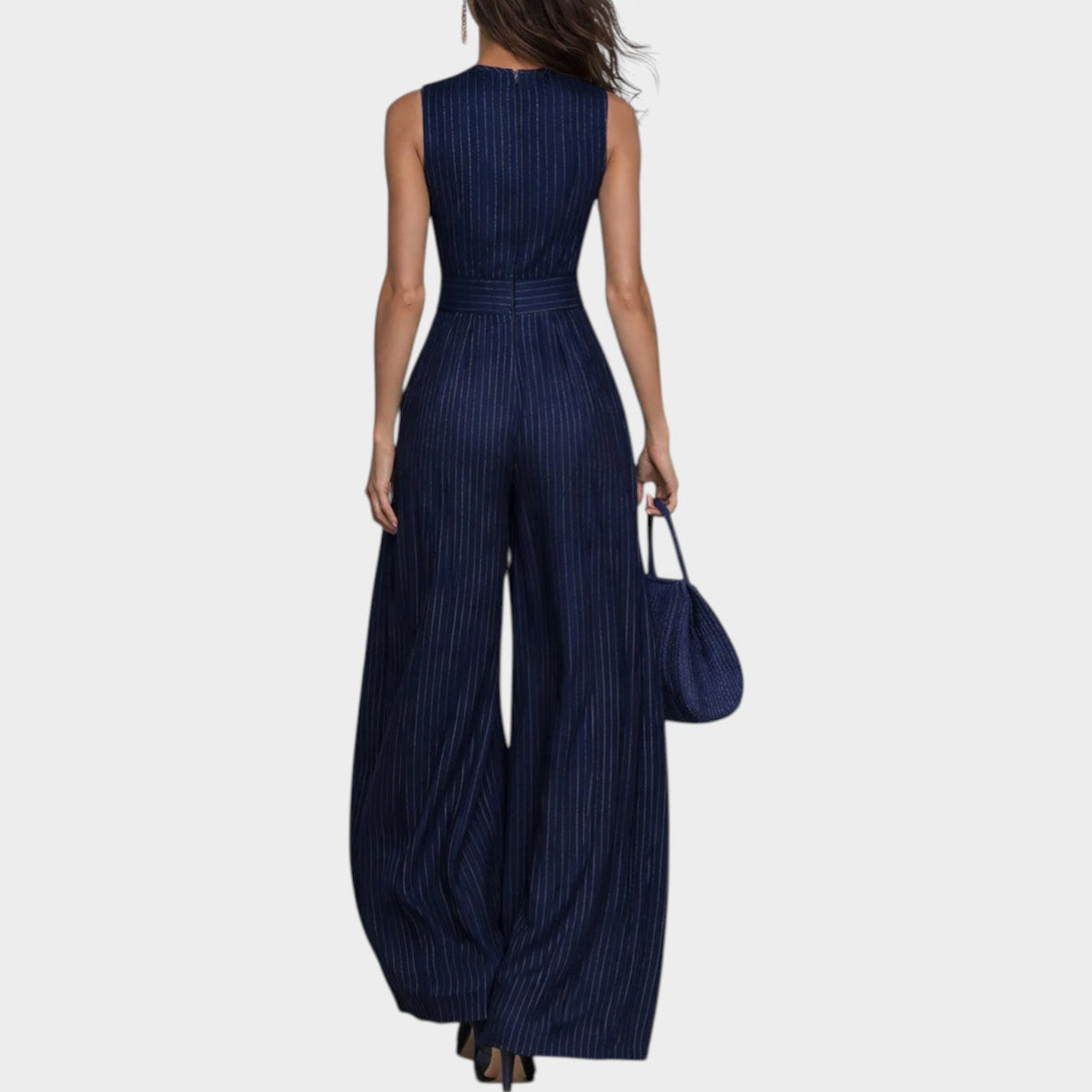 Women's Striped Maxi Dress Sleeveless Fitted Waist