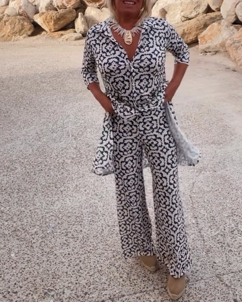 Serena | Women's Printed Blouse and Pants Two-Piece Set