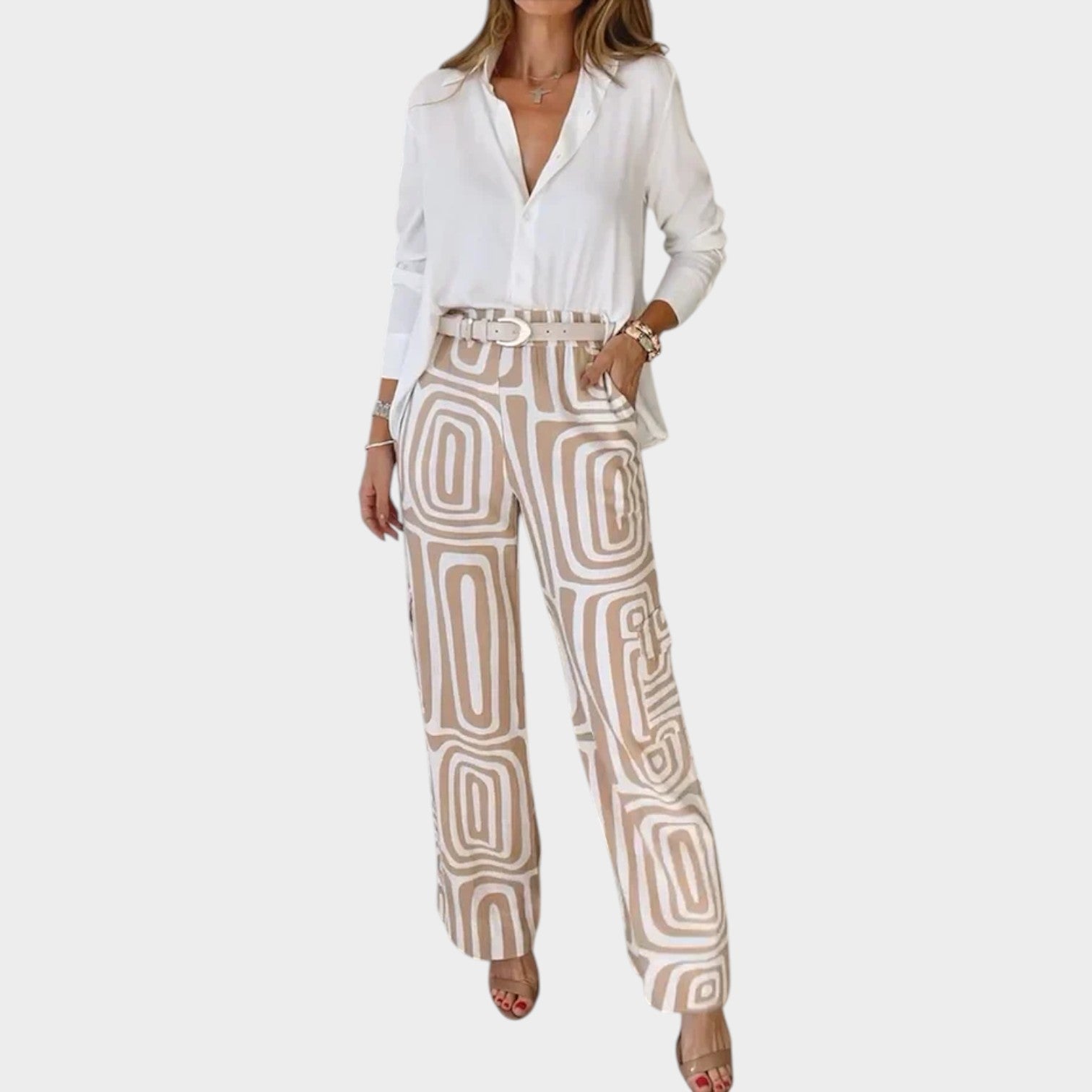 Co-Ord Geometric Print Wide Leg Set