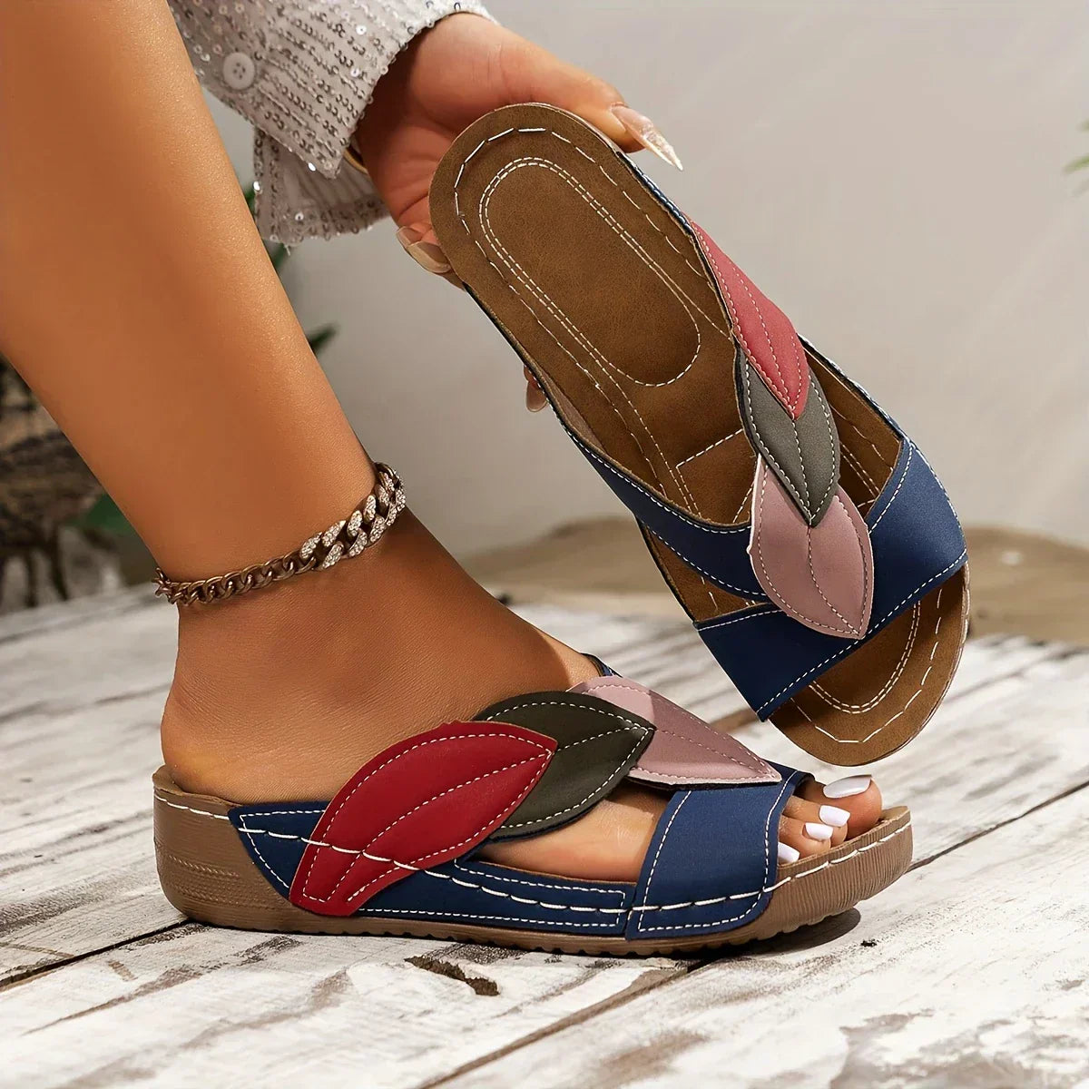 Petal | Women's Open-Toe Colorblock Wedge Slip-On Sandals