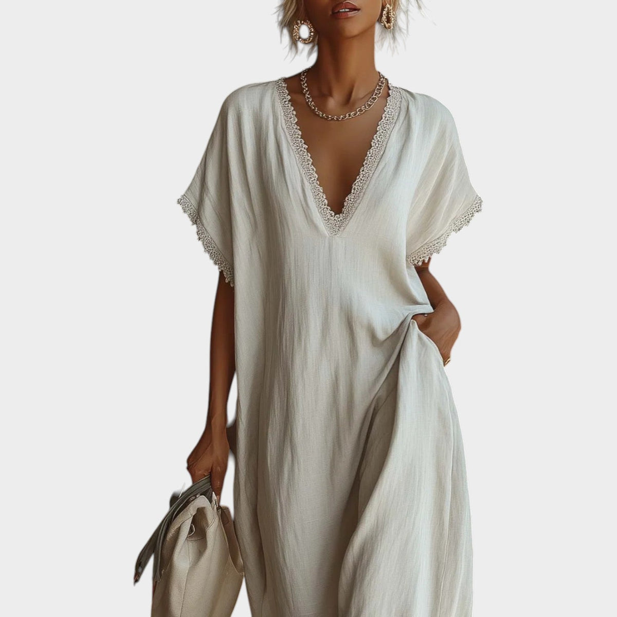 Women's Maxi Dress Linen Resort V-Neck