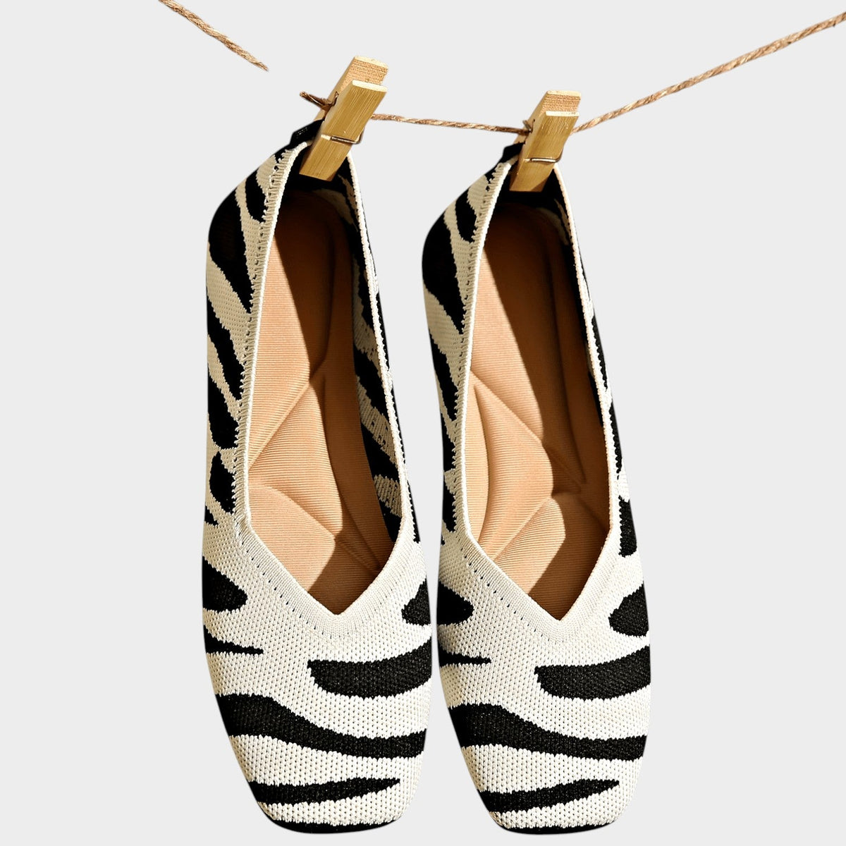 Women’s Ballet Flats Zebra Print Square Toe