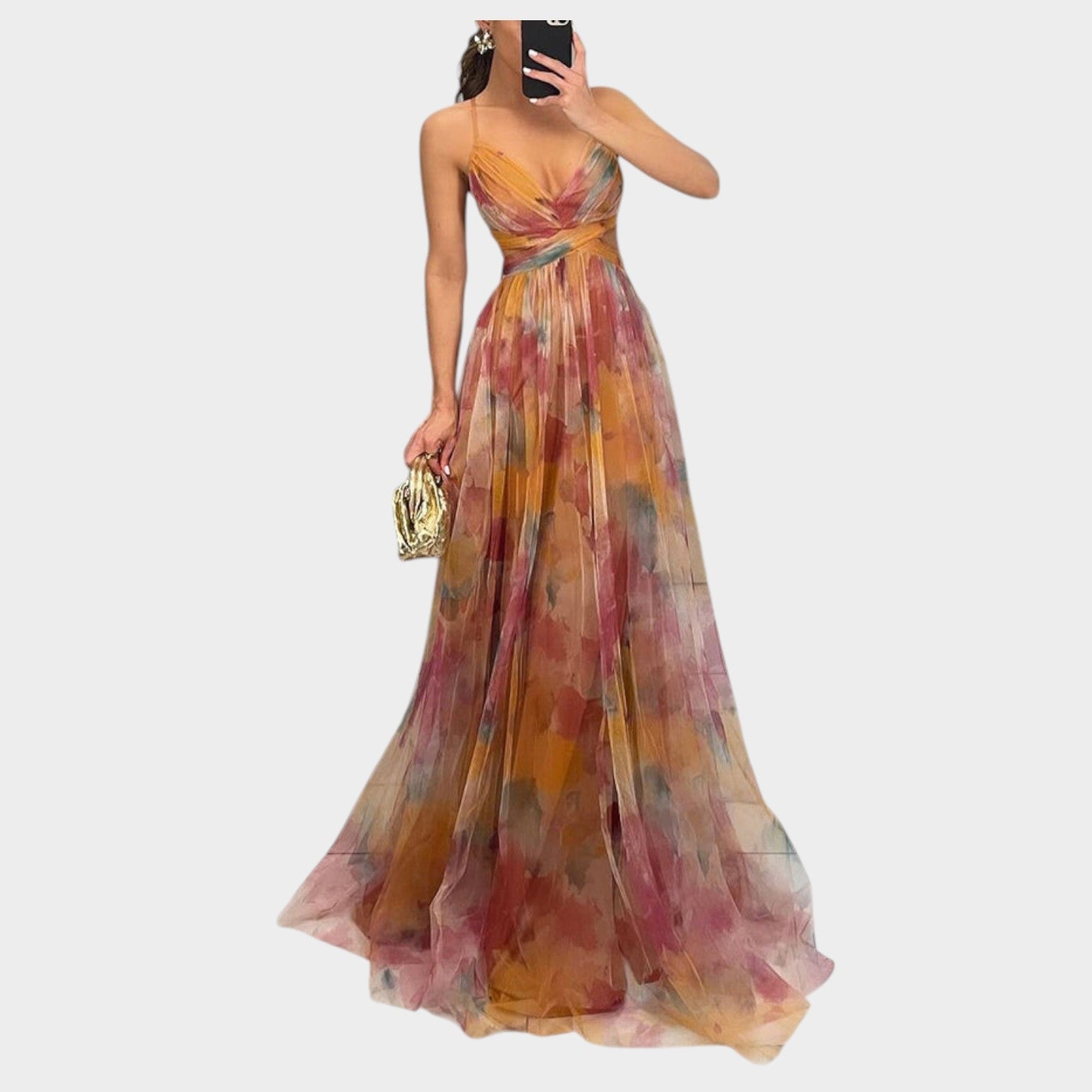 Floral Wedding Guest Maxi Dress with Cross Wrap Bodice