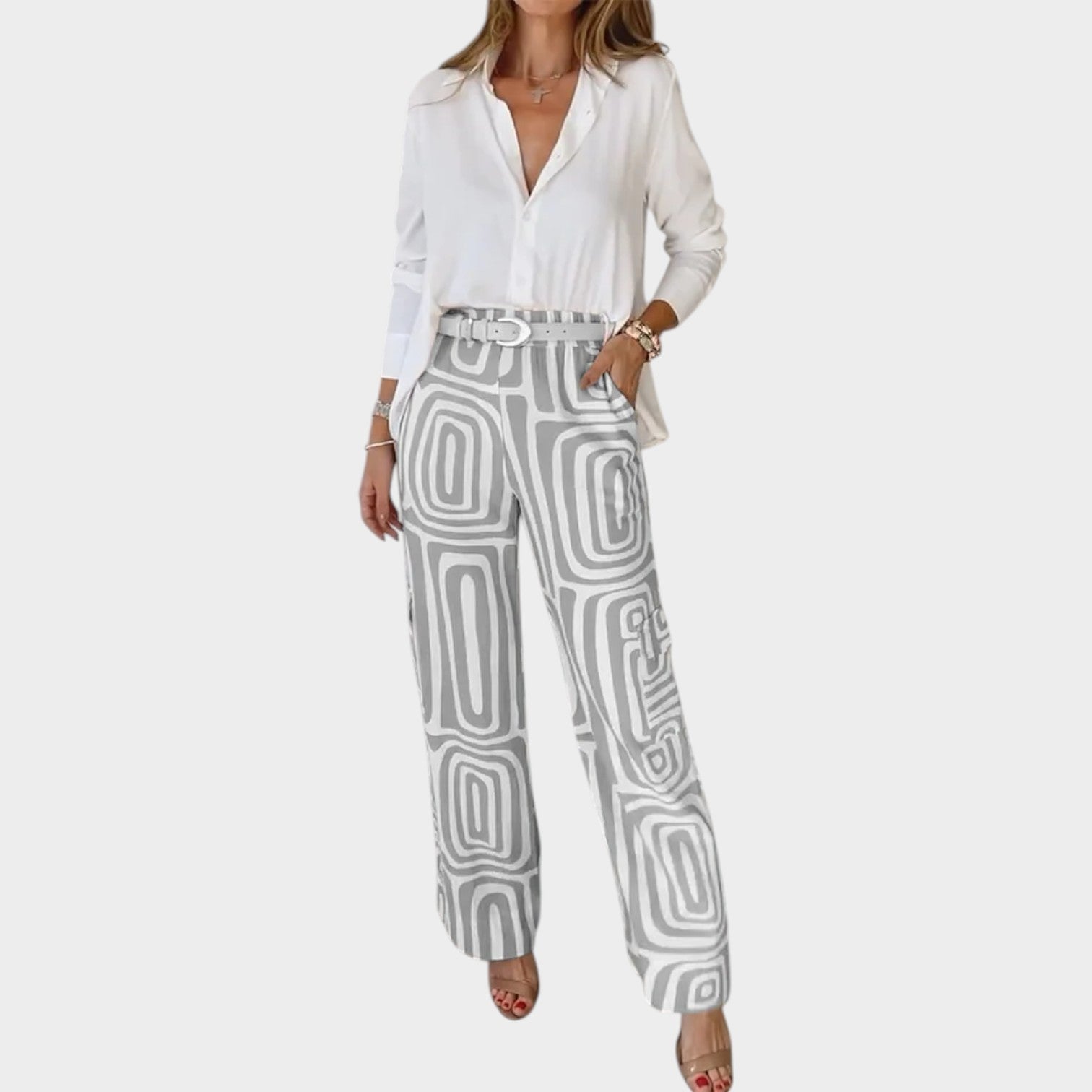 Co-Ord Geometric Print Wide Leg Set