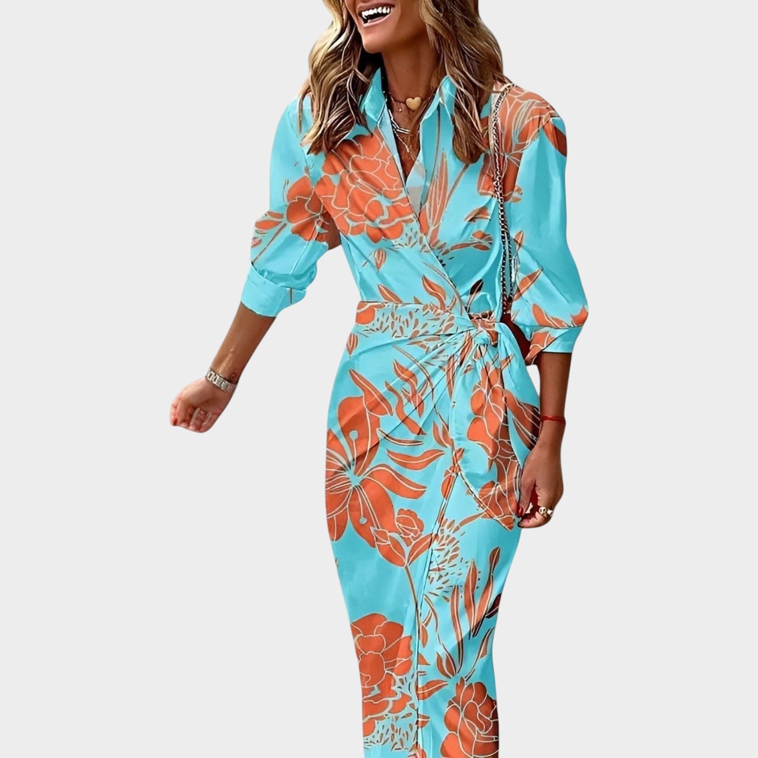 Printed Wrap Midi Dress