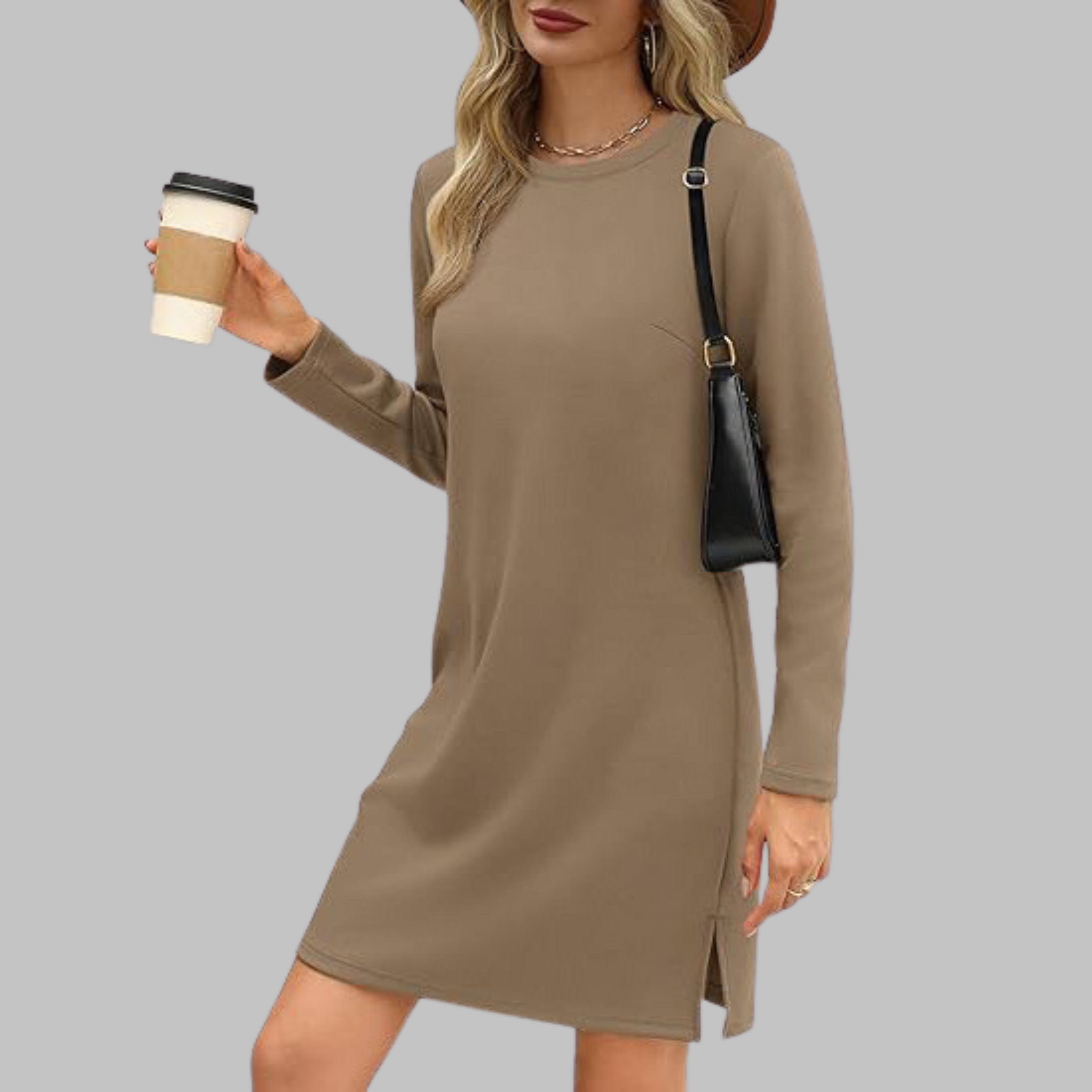 Alayah™ | Cozy Long Sleeve Round Neck Dress